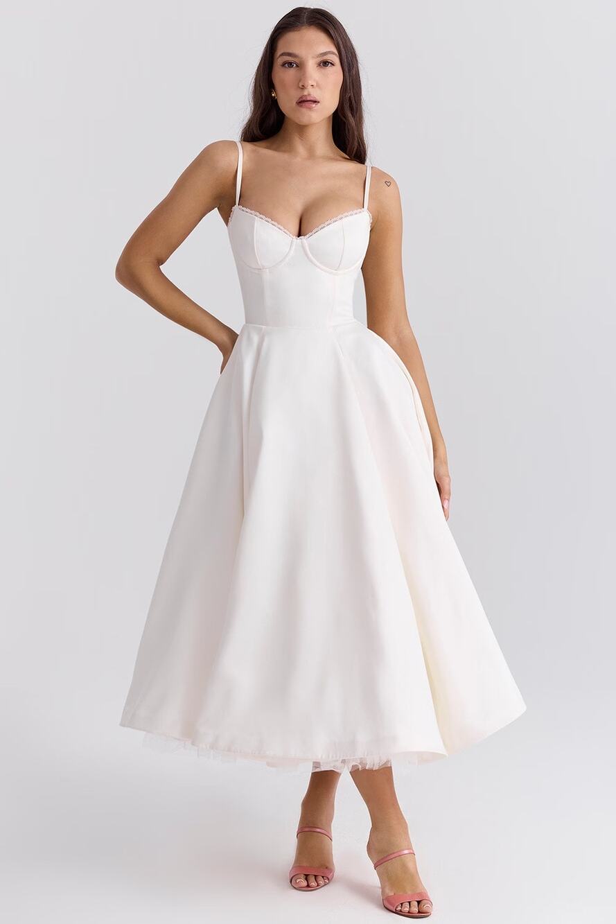 House of CB 'Mademoiselle' White Tulle Midi Dress